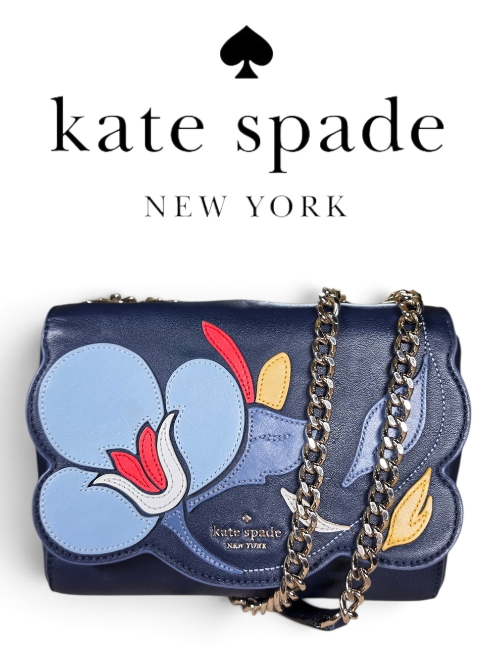 kate spade Navy Floral Appliqué Chain Shoulder Bag